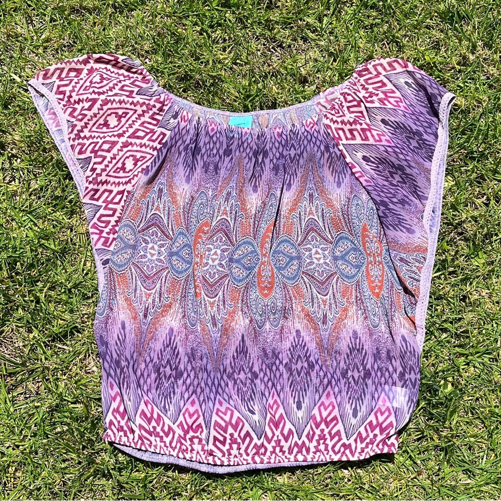 HIP Happening in the Present Boho Aztec Batwing Dolman Purple Paisley Blouse M